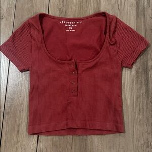 Aeropostale Burgundy Ribbed Buttoned Top